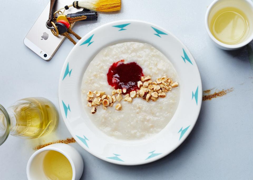 Brown Rice Porridge with Hazelnuts and Jam