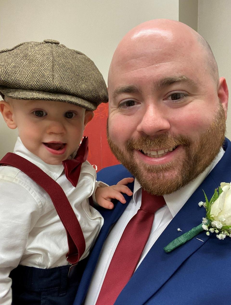 MSU Texas graduate student and U.S. Navy veteran Jeff Davis with his son, Hayes Davis.