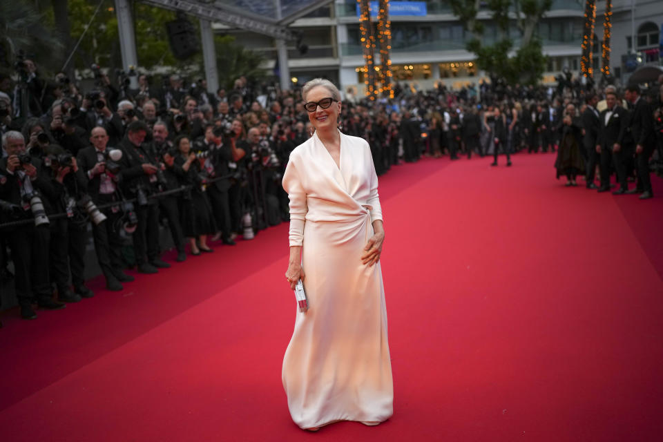 Meryl Streep poses for photographers upon arrival at the awards ceremony and the premiere of the film 'The Second Act' during the 77th international film festival, Cannes, southern France, Tuesday, May 14, 2024. (Photo by Daniel Cole/Invision/AP)