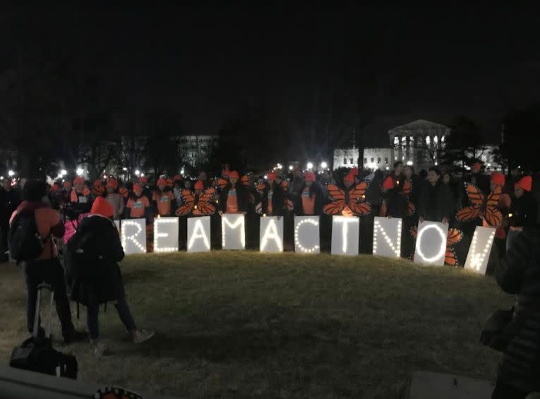 Immigration activists rallying outside the U.S. Capitol building. (Photo: Igor Bobic / HuffPost)