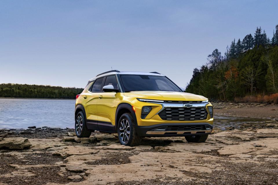 This photo provided by General Motors shows the 2024 Chevrolet Trailblazer Activ. The Activ includes some mild upgrades that enhance the Trailblazer's off-road capabilities. (Courtesy of General Motors via AP)