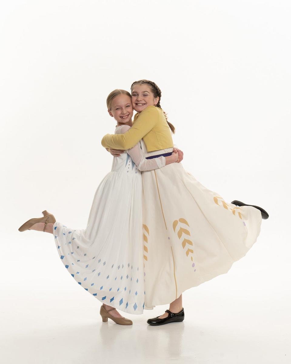 Claire Bloss, left, stars as young Elsa, and  Sutton Clay is young Anna in the West Branch High School production of "Frozen Jr."