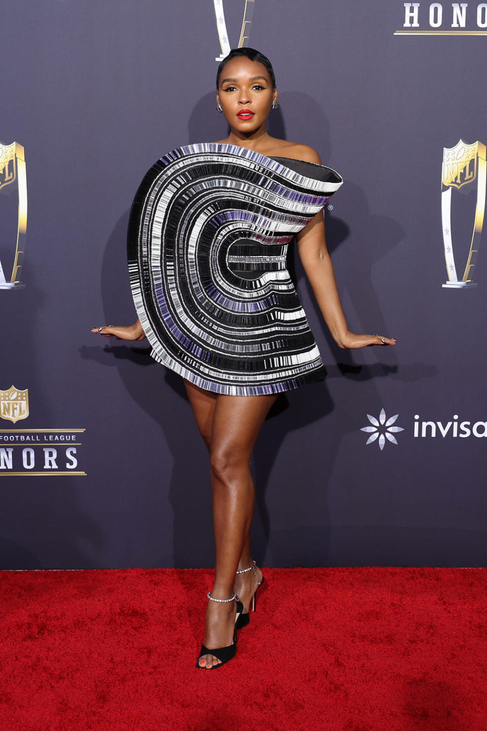 LAS VEGAS, NEVADA - FEBRUARY 08: Janelle Monae tony ward couture dress, attends the 3th Annual NFL Honors at Resorts World Theatre on February 08, 2024 in Las Vegas, Nevada. (Photo by Ethan Miller/Getty Images)