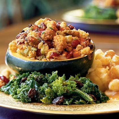 Roasted Squash Stuffed with Corn Bread Dressing