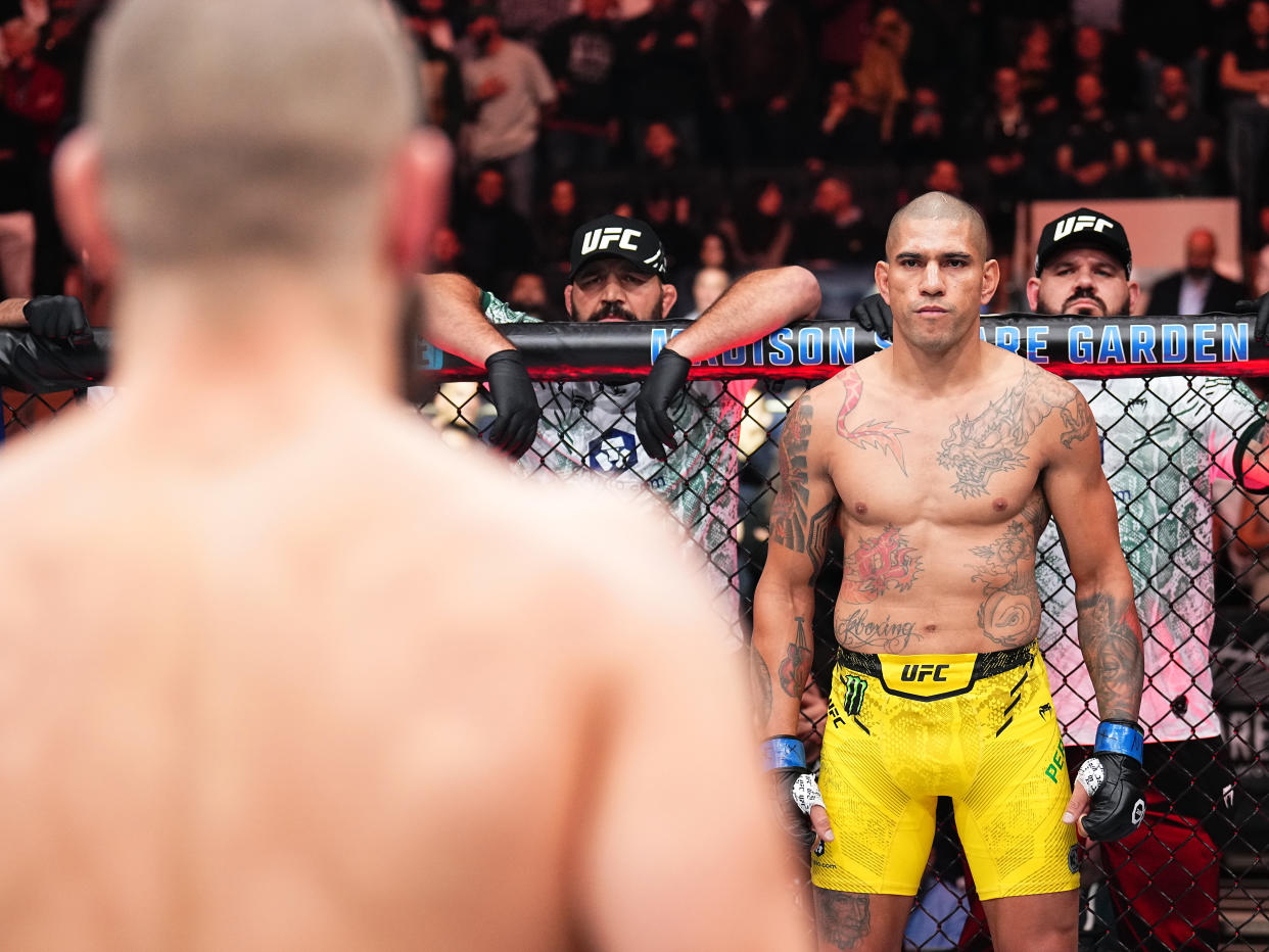 NEW YORK, NEW YORK - NOVEMBER 11:  Alex Pereira of Brazil looks on prior to facing Jiri Prochazka of the Czech Republic in the UFC light heavyweight championship fight during the UFC 295 event at Madison Square Garden on November 11, 2023 in New York City. (Photo by Chris Unger/Zuffa LLC via Getty Images)