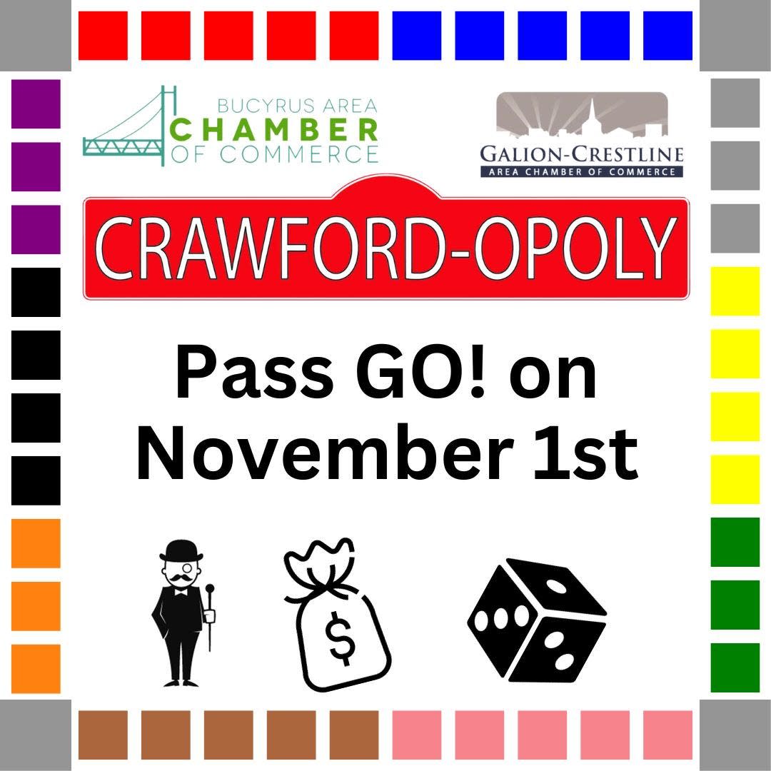 Crawford-opoly, sponsored by the Bucyrus Area Chamber of Commerce and the Galion-Crestline Area Chamber of Commerce, runs through the month of November.
