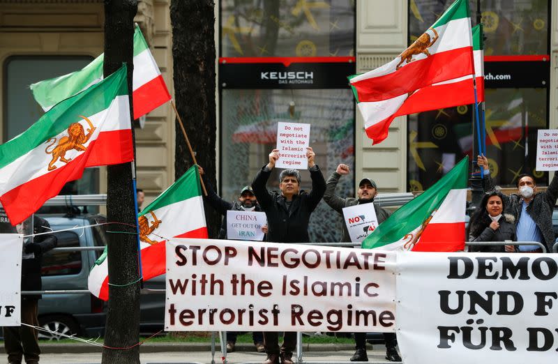 Iranian opposition group protests during the JCPOA Joint Commission meeting in Vienna