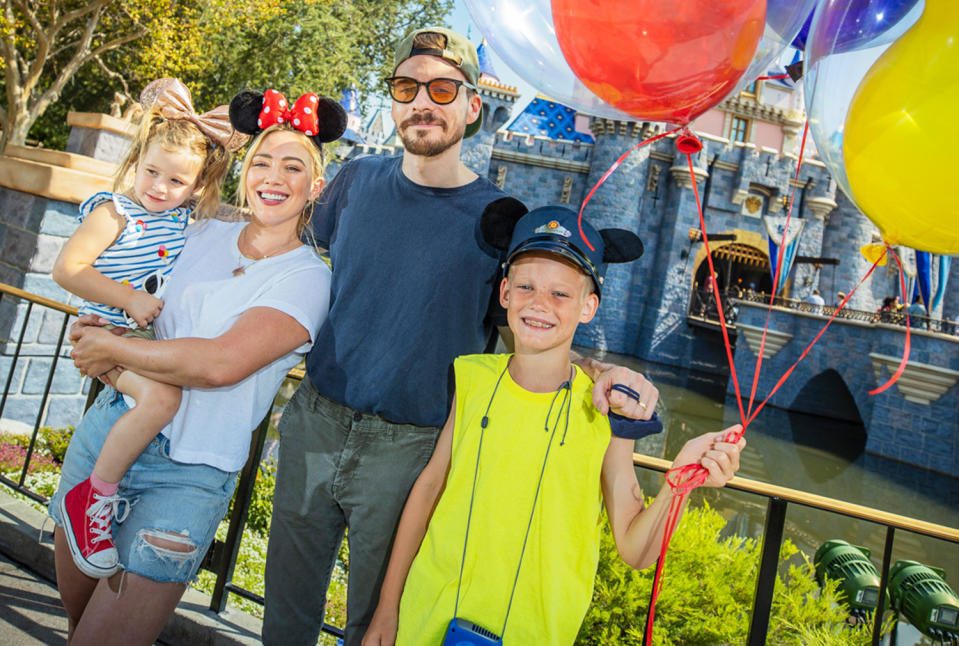 <p>Hilary Duff and husband Matthew Koma enjoy a Disney day at Sleeping Beauty's Castle with Banks, 2, and Luca, 9, in Anaheim.</p>