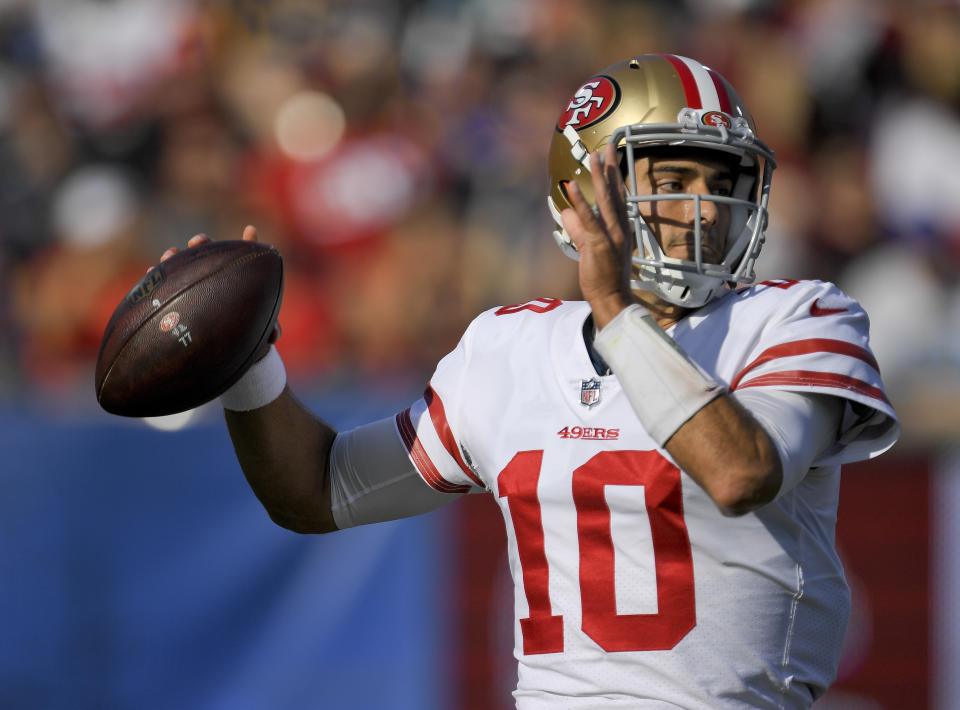 Jimmy Garoppolo signed a record-setting deal with the 49ers on Thursday. (AP)