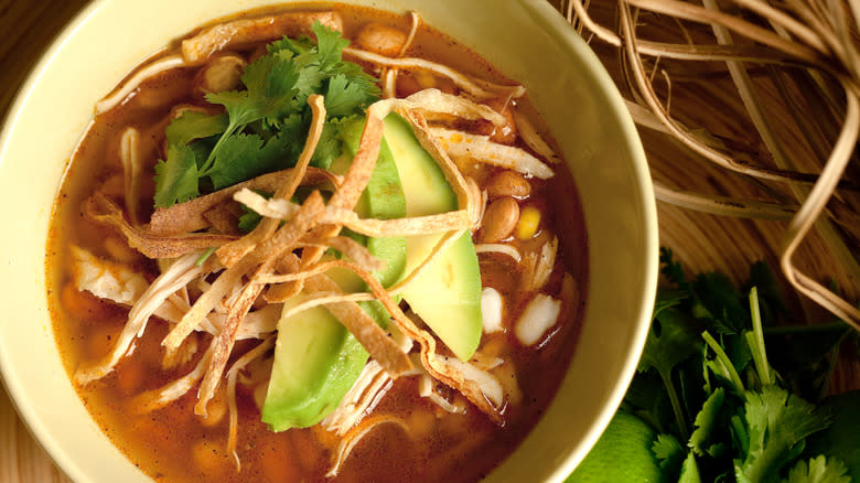 Tortilla soup in bowl