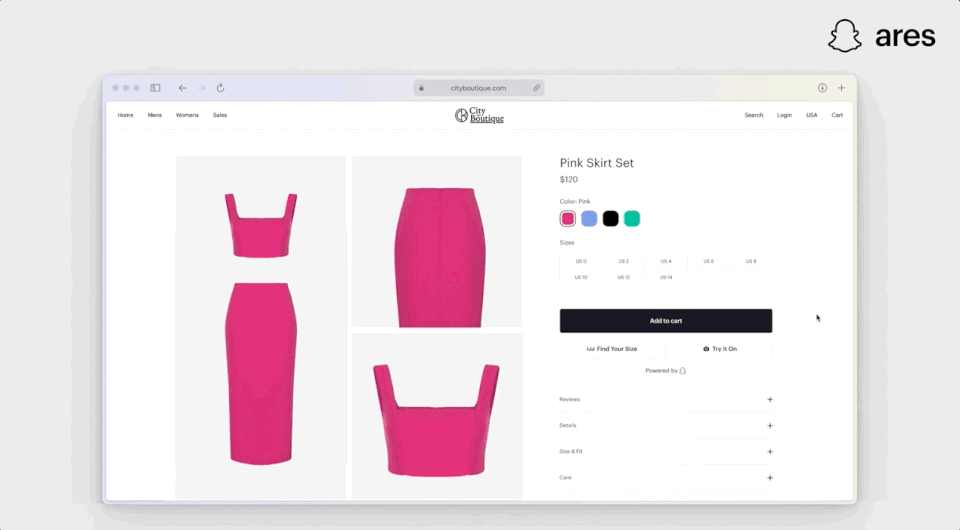 Snap’s virtual apparel try-on through preset models in different sizes and body shapes.