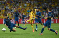 DONETSK, UKRAINE - JUNE 15: Marko Devic of Ukraine has a shot at goal during the UEFA EURO 2012 group D match between Ukraine and France at Donbass Arena on June 15, 2012 in Donetsk, Ukraine. (Photo by Lars Baron/Getty Images)