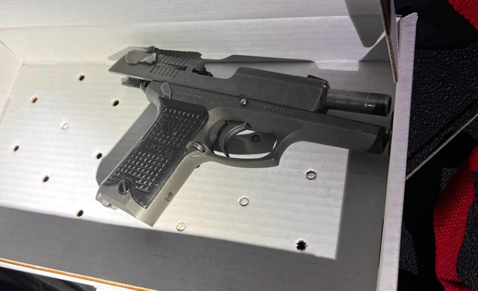 A semi-automatic pistol was recovered from the scene of a pursuit of a stolen car and shooting of an attempted carjacking suspect. Courtesy BCSO