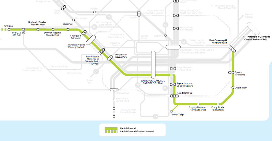 A map shows the route of Cardiff's proposed Crossrail 