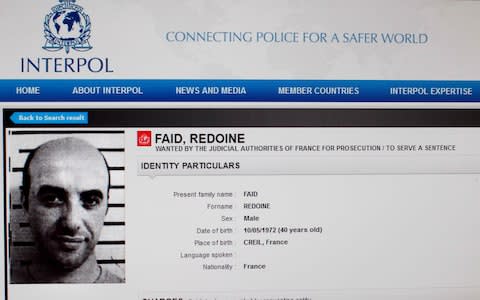 The international wanted person notice for French rober Redoine Faid - Credit: AFP/Getty Images