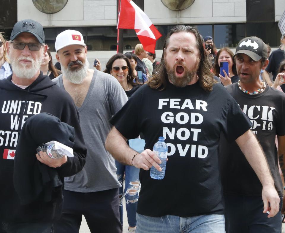 <span class="caption">Tyson 'Freedom George' Billings, a prominent figure in the 'freedom convoy,' leaves the Ottawa courthouse after being released on June 15, 2022.</span> <span class="attribution"><span class="source">THE CANADIAN PRESS/ Patrick Doyle</span></span>