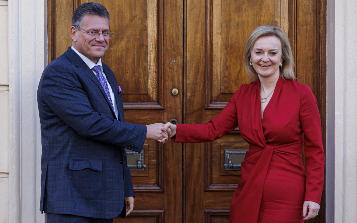 Liz Truss with Maros Sefcovic, the EU's negotiator - Rob Pinney/AFP