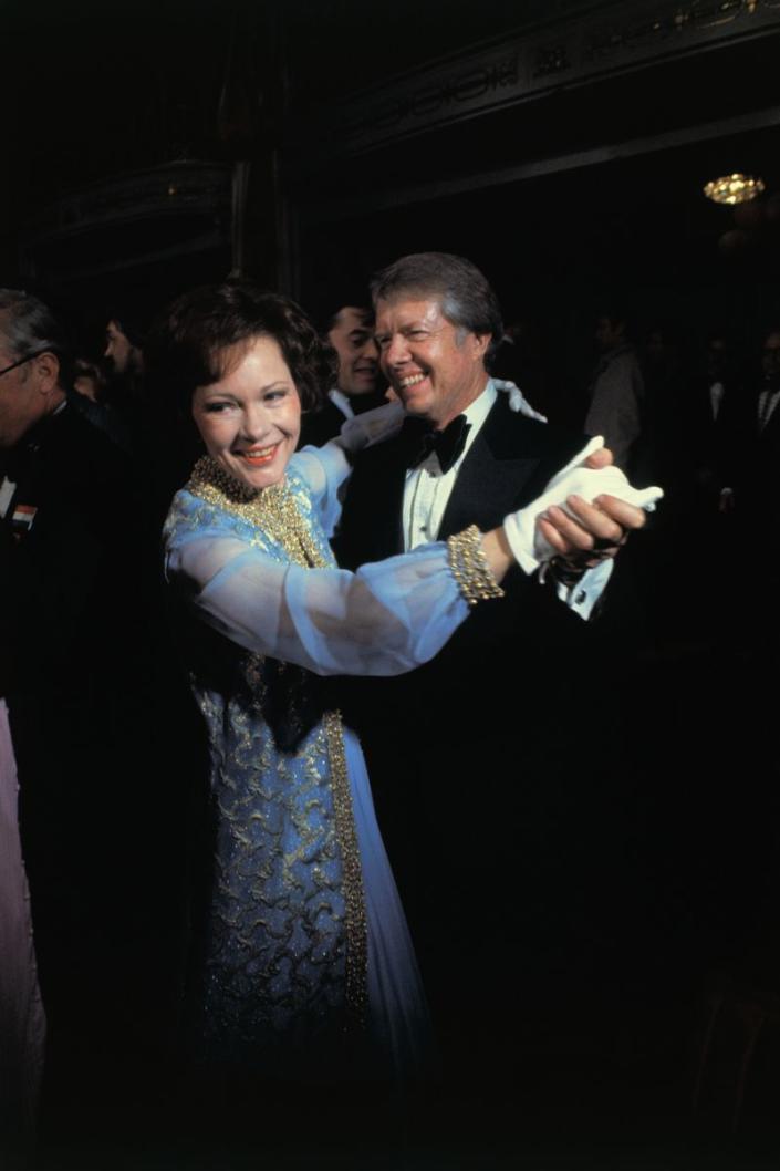 <p> Before sustainability became a trend, Rosalynn Carter wore this blue dress with gold trim for President Jimmy Carter&apos;s 1977 Inaugural Ball. According to&#xA0;<em>Time,</em>&#xA0;she had worn the dress publicly two times before the event, thus making this her third appearance in the outfit. This raised many eyebrows because she chose such a high-profile event to be an outfit repeater. </p>