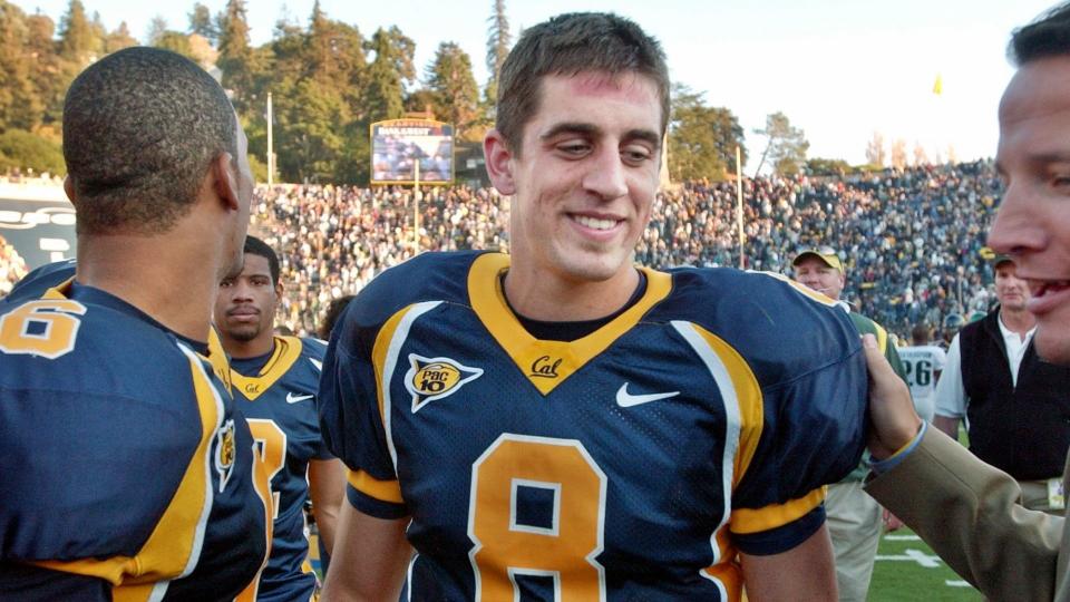 Mandatory Credit: Photo by Paul Sakuma/AP/Shutterstock (6404536a)RODGERS California quarterback Aaron Rodgers smiles after Cal defeated Oregon, 28-27, in Berkeley, CalifOREGON CALIFORNIA, BERKELEY, USA.