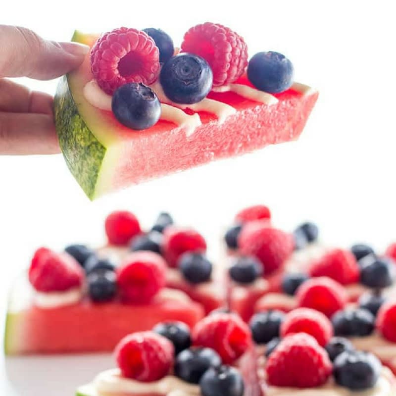<p>Wholesome Yum</p><p>Watermelon pizza with cream cheese icing is the ultimate healthy, low-carb treat. It's festive for the 4th of July (and Flag Day) and refreshing all summer long! </p><p><strong>Get the recipe: <a href="https://www.wholesomeyum.com/recipes/watermelon-pizza-recipe/" rel="nofollow noopener" target="_blank" data-ylk="slk:Watermelon Pizza;elm:context_link;itc:0;sec:content-canvas" class="link ">Watermelon Pizza</a></strong></p>