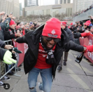 <p>Jozy Altidore, who scored the game-winner on Saturday, lead the champagne-fueled celebrations at city hall. Credit: XTSC Twitter </p>