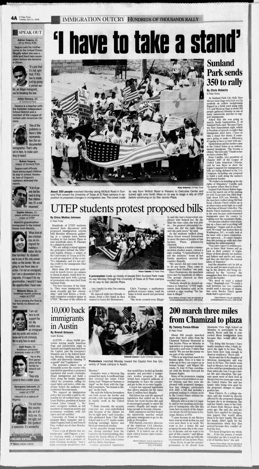 April 11, 2006: UTEP students protest proposed changes in immigration law.