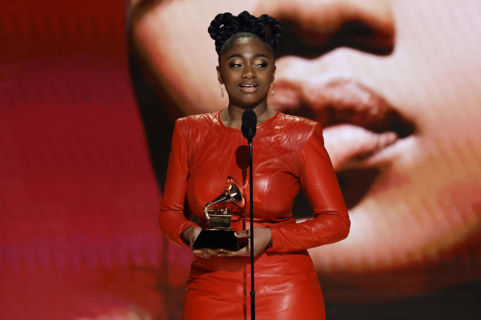Samara Joy accepts the Best New Artist award onstage during the 65th Grammy Awards at Crypto.com Arena on February 5, 2023, in Los Angeles.  / Credit: Kevin Winter/Getty Images for The Recording Academy