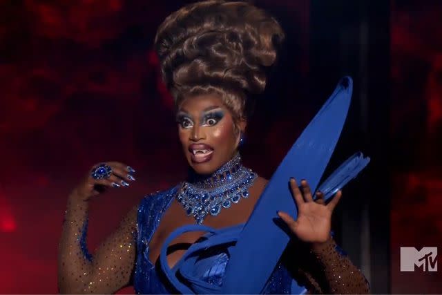 <p>MTV</p> Sapphira Cristál's vampire teeth in lip-sync for the crown on 'RuPaul's Drag Race' finale