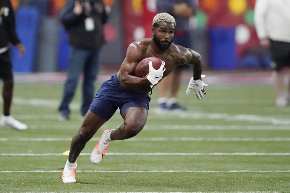 Ole Miss wide receiver Elijah Moore had a really strong pro-day showing. (AP Photo/Rogelio V. Solis)