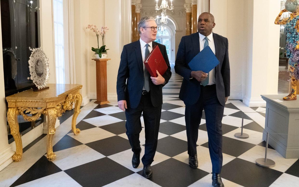 Sir Keir Starmer, the Prime Minister, and David Lammy, the Foreign Secretary, are pictured at the British ambassador's residence in Washington DC before their meeting with US President Joe Biden later today