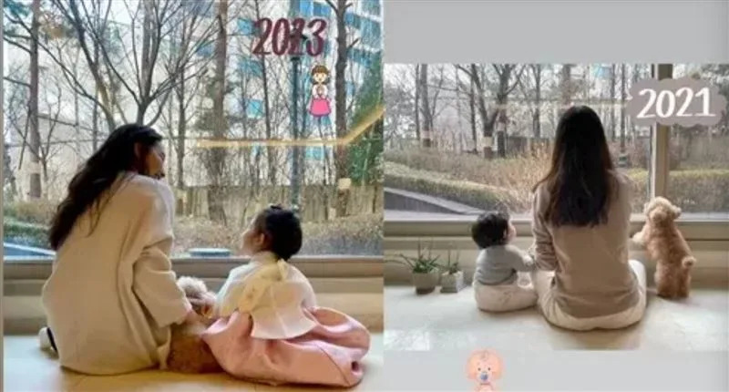崔智友今年1月過年分享和女兒坐在窗邊的照片，感嘆女兒一下子就長大。（圖／翻攝IG）
