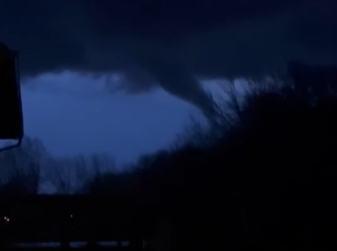 Tornado spotted in Evansville, Wis., on Thursday, Feb. 8, 2024. This was the first February tornado on record in the state's history.