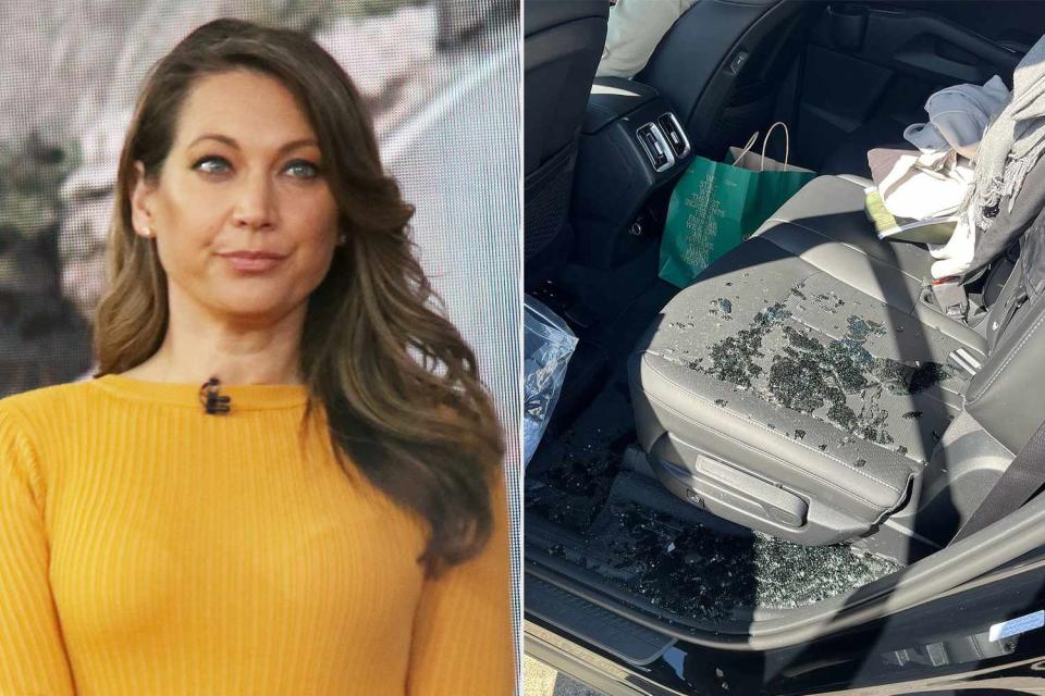 <p>MediaPunch/Shutterstock, Ginger Zee/Instagram</p> Ginger Zee (left) and the damage to her car after it was broken into (right). 