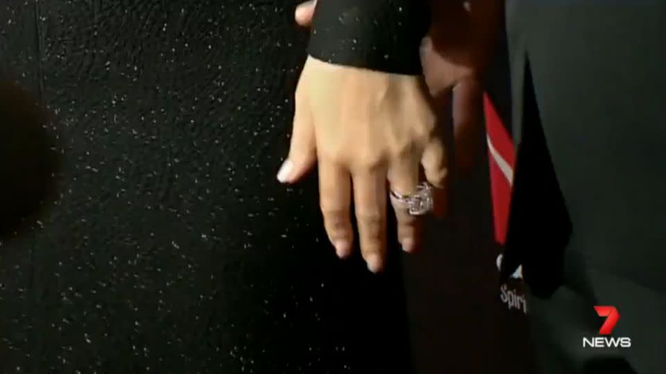 The pop princess's massive $10m ring dazzled paparazzi. Photo: 7News