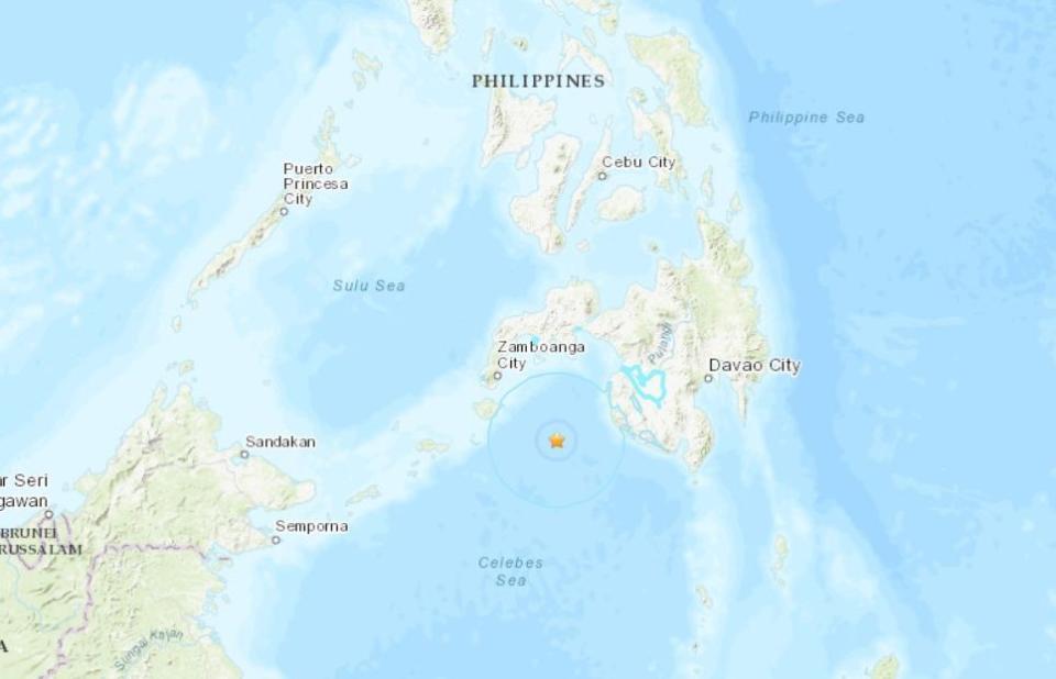 菲律賓民答那峨島外海發生6.7強震。 (圖:USGS)