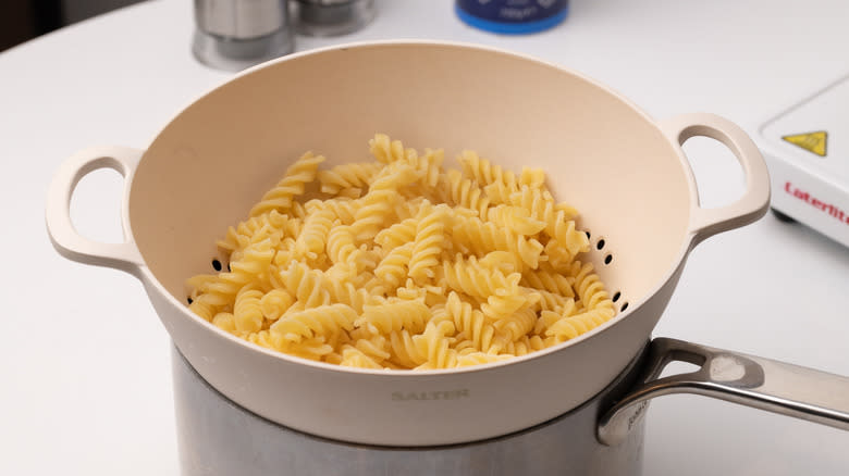 pasta drained in a colander
