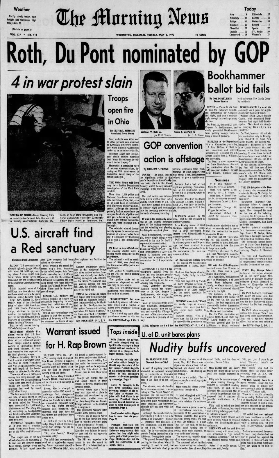 Front page of The Morning News from May 5, 1970.