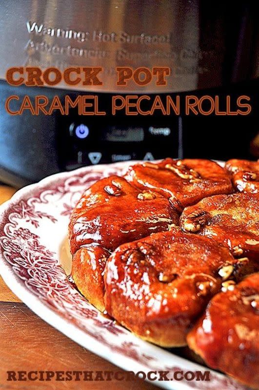 <p><strong>Get the recipe: <a href="https://www.recipesthatcrock.com/caramel-pecan-rolls/" rel="nofollow noopener" target="_blank" data-ylk="slk:Crock Pot Caramel Pecan Rolls;elm:context_link;itc:0;sec:content-canvas" class="link ">Crock Pot Caramel Pecan Rolls</a></strong></p>