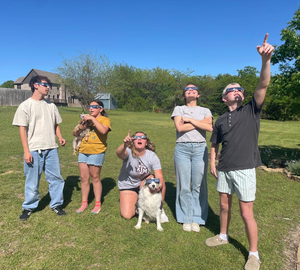 Barstow resident and retired teacher Louise Miller has equipped her young group with solar eclipse glasses in preparation for Monday's total solar eclipse. 
A self-dubbed "science nerd," Miller traveled to Texas to conduct science projects during the celestial event.
