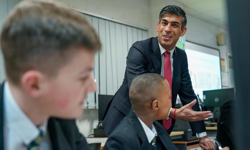 <span>Rishi Sunak at Haughton academy in Darlington, England, in January, where he outlined plans to ban single-use vapes.</span><span>Photograph: Ian Forsyth/AP</span>