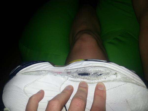 Lauren Jackson - "Remnants of Kristy Harrowers shoe from last night. Lil one goes hard!!"