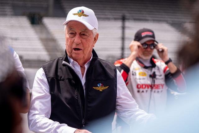 Penske Racing owner Roger Penske talks with fans Saturday, May 13, 2023, before the start of the GMR Grand Prix at Indianapolis Motor Speedway. 