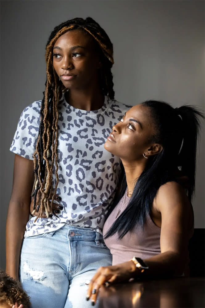 Bremyiah, 16, and her mother, Brittany Henson, in their home in Hemphill on Dec. 30, 2022. Brittany and Bremyiah speak openly about safe sex — conversations Brittany wishes she had when she was her daughter’s age. (Annie Mulligan / The Texas Tribune)