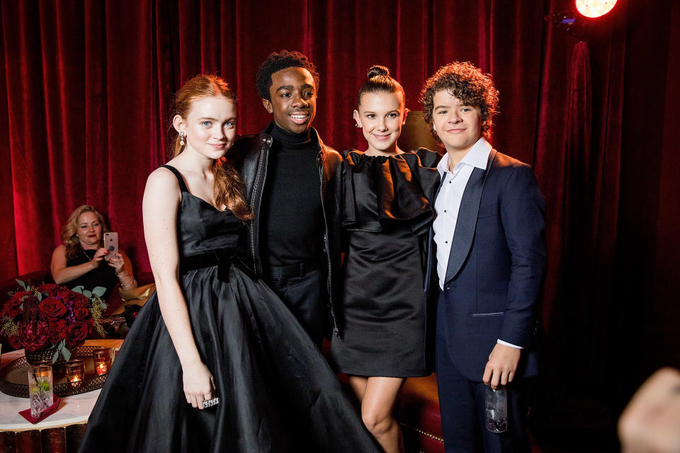 Sadie Sink, Caleb McLaughlin, Millie Bobby Brown and Gaten Matarazzo attend the Netflix Golden Globes after party. (Handout via Getty Images)