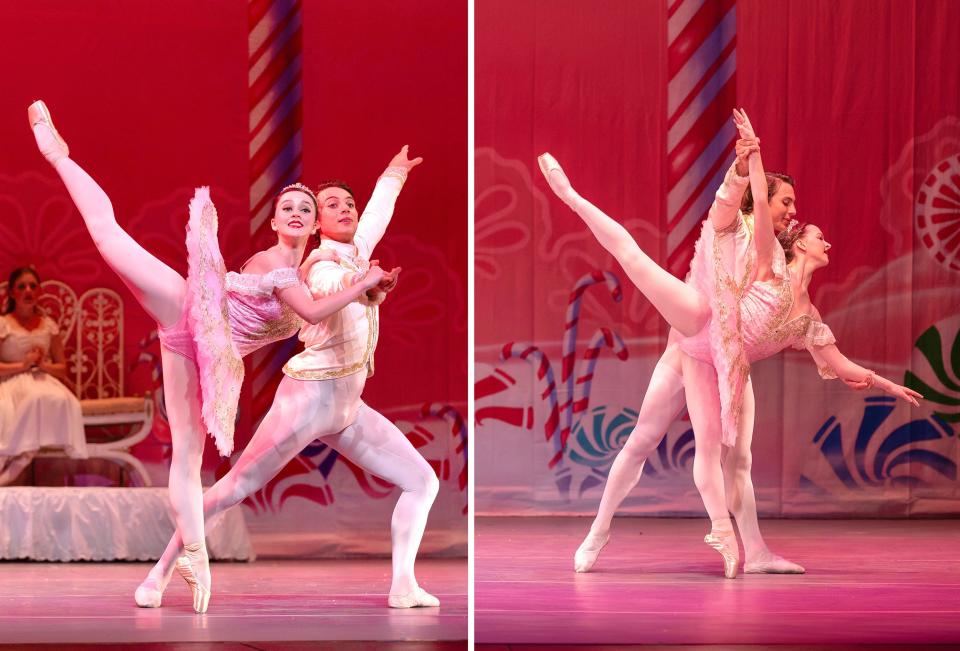 Erin Waggoner, left, and Sarah Paterson each dance as the Sugar Plum Fairy with guest artist David Block as the Cavalier in Alabama River Region Ballet's production of "The Nutcracker."