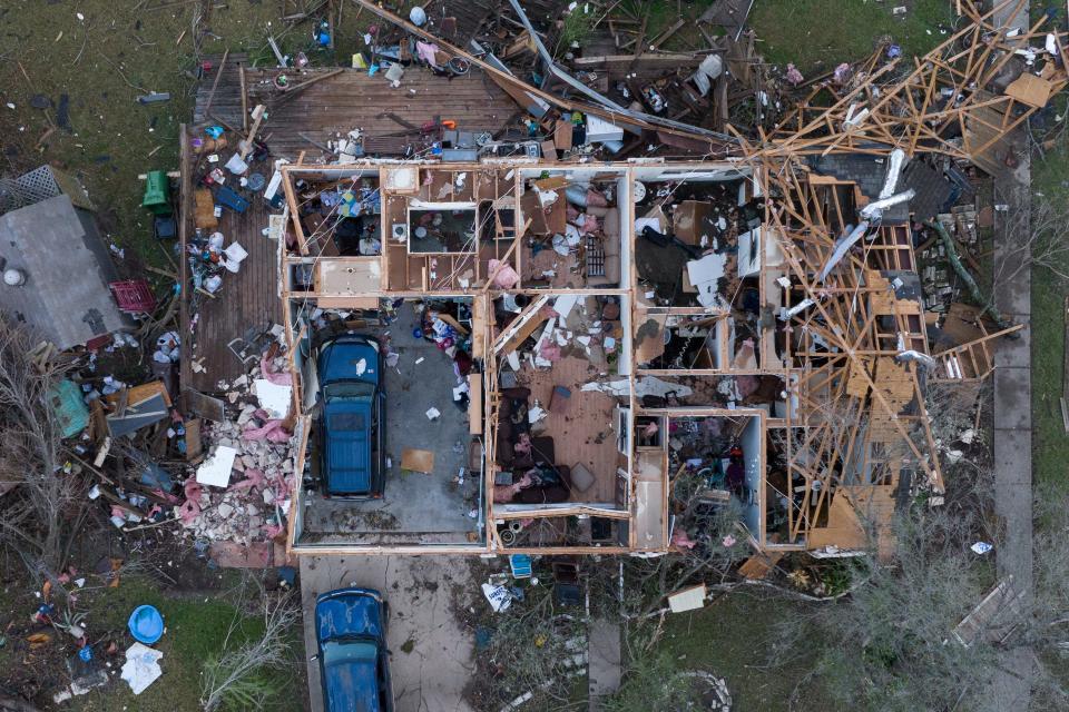 A destroyed home is seen in the aftermath of a tornado in Round Rock on Tuesday (REUTERS)