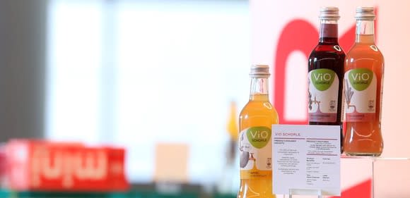 Bottles of German premium spritzer ViO Schorle, a recent Coca-Cola product launch.