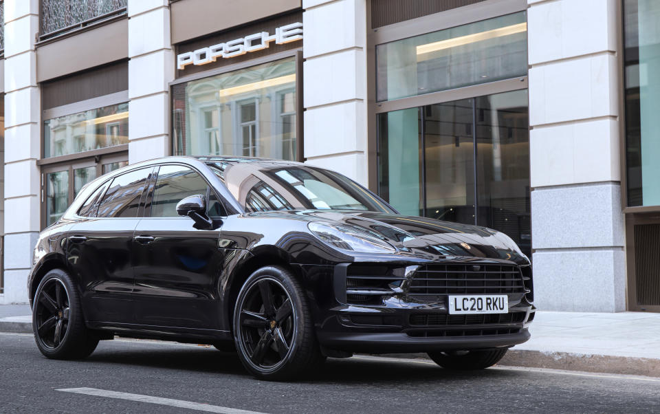 LONDON, UNITED KINDOM - AUGUST 09: The Porsche Macan S seen outside a Porsche dealership in Mayfair, London. The Macan S is their midrange model placing it ahead of the Macan, but before the Macan GTS and Turbo models. (Photo by Martyn Lucy/Getty Images)