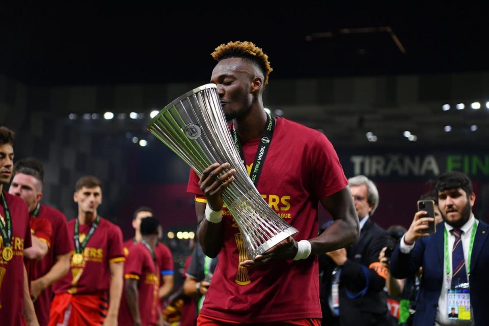 Roma striker Tammy Abraham ended the season as a Europa Conference League winner (Getty Images)