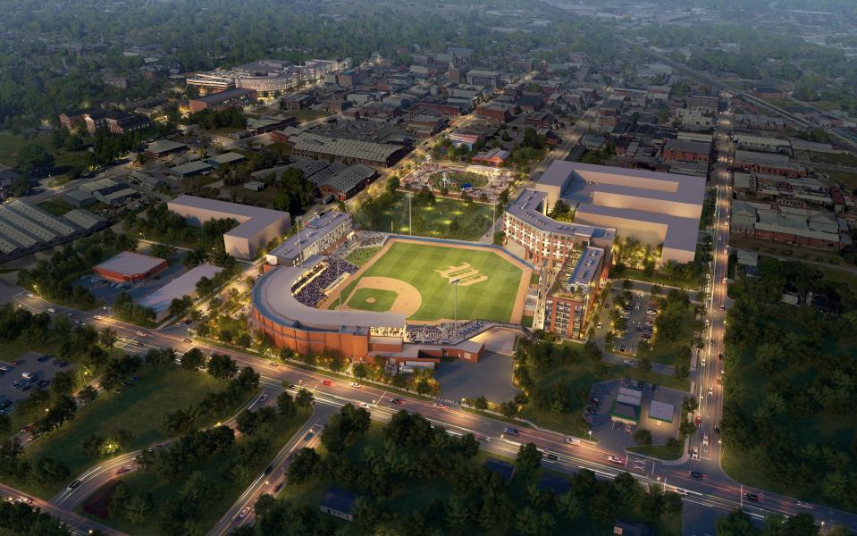 A rendering shows what the new Carolina Mudcats stadium will look like in the new home of Wilson, North Carolina, roughly 25 miles southeast of the current home in Zebulon.